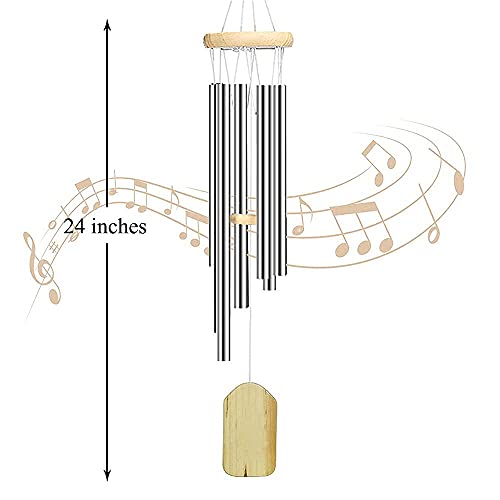 Outdoor Wind Chime, Wind Chimes Bells 6 Metal Tubes Windchime for Garden, Yard, Patio, Home Decoration And Gift, Silver color (White Wind Chimes)