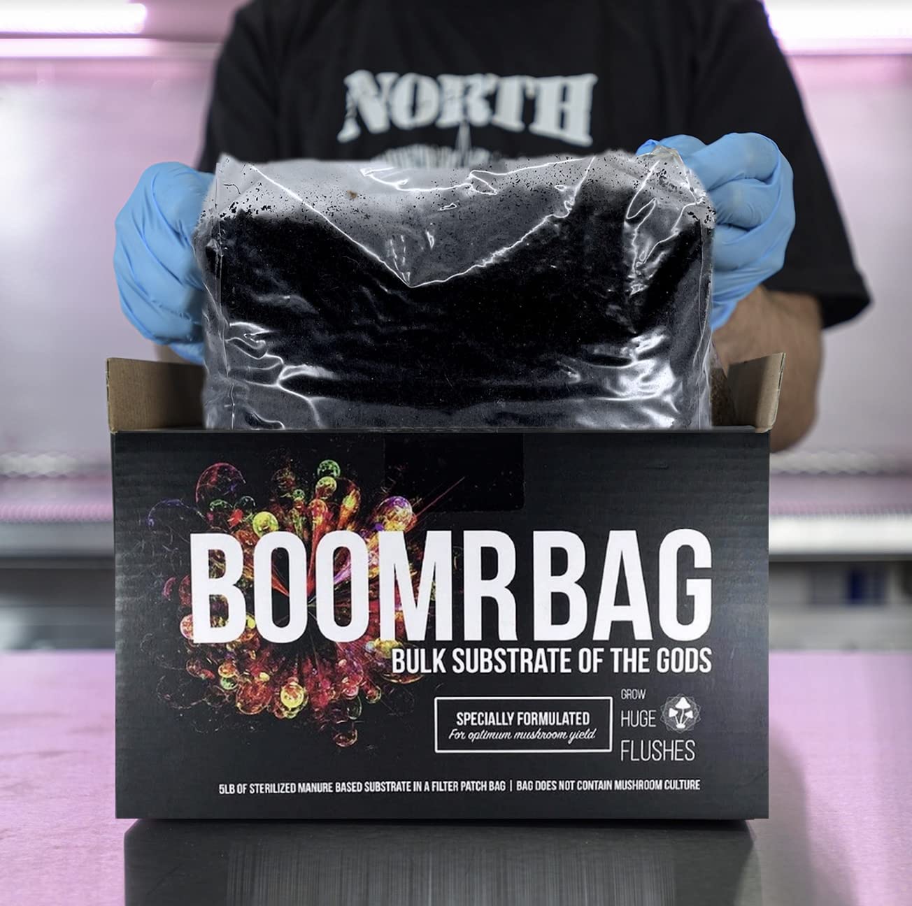 North Spore 'Boomr Bag' (5 lbs) Sterile Manure-Based Bulk Mushroom Substrate | Premium Horse Manure Blend | Grow Bigger Flushes w/ Maximum Yield Formula | Handmade by Expert Mycologists in Maine, USA