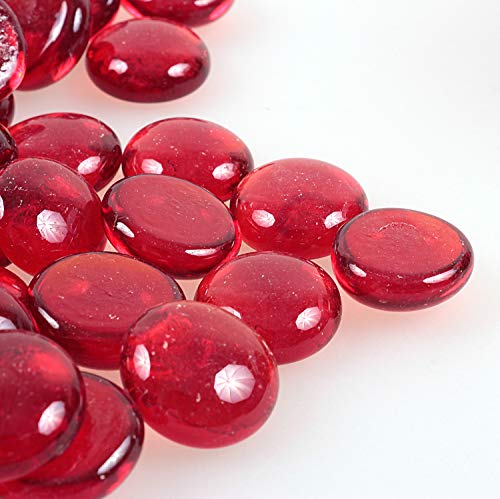 High Luster Reflective Round Fire Glass Gravel,Glass Marbles Pebbles Stones,Glass Beads,Vase Fillers for Aquarium Succulent Garden Decoration,17-19mm(2/3''-3/4''),335g/0.78lbs (Red)
