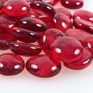 High Luster Reflective Round Fire Glass Gravel,Glass Marbles Pebbles Stones,Glass Beads,Vase Fillers for Aquarium Succulent Garden Decoration,17-19mm(2/3''-3/4''),335g/0.78lbs (Red)