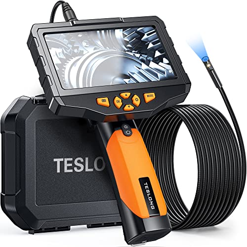 Teslong Inspection Camera, Dual Lens Endoscope Camera with Light 5" IPS Screen Digital Industrial Borescope,1080P Endoscope Waterproof Flexible Probe Borescope Camera with Light(16.4ft)