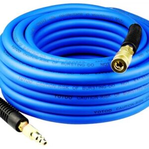 YOTOO Air Hose 3/8 in x 50 ft, Heavy Duty Hybrid Air Compressor Hose, Flexible, Lightweight, Kink Resistant with 1/4" Industrial Quick Coupler Fittings, Bend Restrictors, Blue