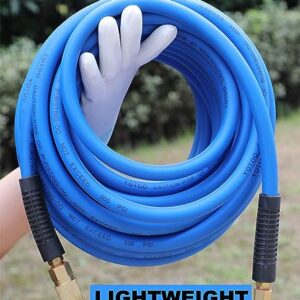 YOTOO Air Hose 3/8 in x 50 ft, Heavy Duty Hybrid Air Compressor Hose, Flexible, Lightweight, Kink Resistant with 1/4" Industrial Quick Coupler Fittings, Bend Restrictors, Blue