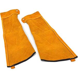 mocohana leather welding sleeves arm protection heat flame resistant heavy duty with adjustable upper end cuff button closure welding tools 1 pair, length 23.62"
