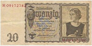 1939 de queen of nazi bills! 1939 20 marks w aryan girl/flower symbolizing etnic purity 20 marks vf-xf
