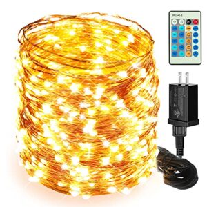 moobibear led string lights, 164ft 500 led fairy lights plug in, dimmable outdoor tree lights, ul-listed warm white copper string lights remote control for room patio wedding christmas festival decor