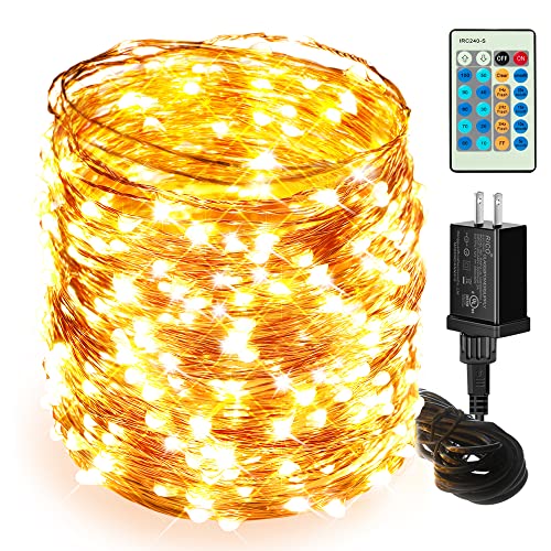 Moobibear LED String Lights, 164ft 500 LED Fairy Lights Plug in, Dimmable Outdoor Tree Lights, UL-Listed Warm White Copper String Lights Remote Control for Room Patio Wedding Christmas Festival Decor