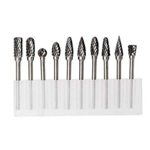 Carbide Burr Set JESTUOUS 1/8 Inch Shank with 1/4 Inch Head Double Cut Rotary Burrs Die Grinder Drill Bits for Woodworking Engraving Drilling Carving,10pcs