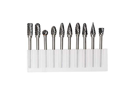 Carbide Burr Set JESTUOUS 1/8 Inch Shank with 1/4 Inch Head Double Cut Rotary Burrs Die Grinder Drill Bits for Woodworking Engraving Drilling Carving,10pcs