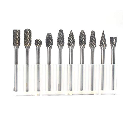 Carbide Burr Set JESTUOUS 1/8 Inch Shank with 1/4 Inch Head Double Cut Rotary Burrs Die Grinder Drill Bits for Woodworking Engraving Drilling Carving,10pcs