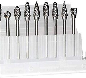 Carbide Burr Set JESTUOUS 1/8 Inch Shank with 1/4 Inch Head Double Cut Rotary Burrs Die Grinder Drill Bits for Woodworking Engraving Drilling Carving,10pcs