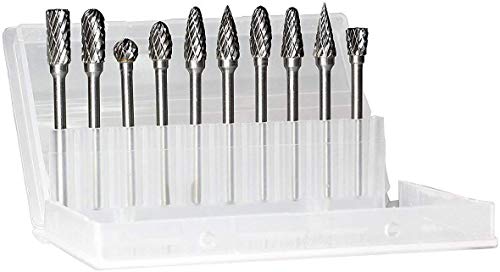 Carbide Burr Set JESTUOUS 1/8 Inch Shank with 1/4 Inch Head Double Cut Rotary Burrs Die Grinder Drill Bits for Woodworking Engraving Drilling Carving,10pcs