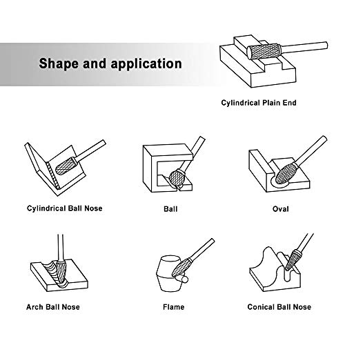 Carbide Burr Set JESTUOUS 1/8 Inch Shank with 1/4 Inch Head Double Cut Rotary Burrs Die Grinder Drill Bits for Woodworking Engraving Drilling Carving,10pcs