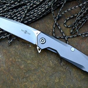 Twosun TS21 Pocket Knife D2 Blade Titanium Handle Drop Point Razor sharp