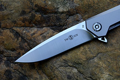 Twosun TS21 Pocket Knife D2 Blade Titanium Handle Drop Point Razor sharp