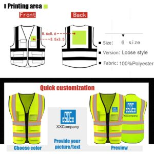 YOWESHOP High Visibility Reflective Safety Vest Customize Logo With 5 Pockets Hi Vis Vest Outdoor Protective Workwear (Black - green webbing (L))