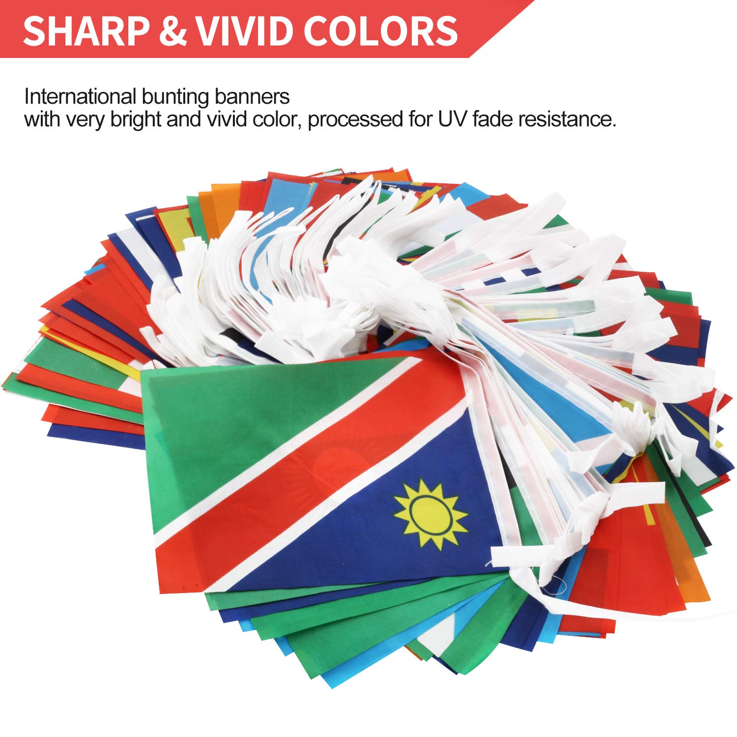 Anley 184Ft 200 Countries String Flag - International Bunting Banners for Party Decorations, Bars, Sports Clubs, School Festivals, Celebrations - 8" x 5", 200 Flags, 184 Feet