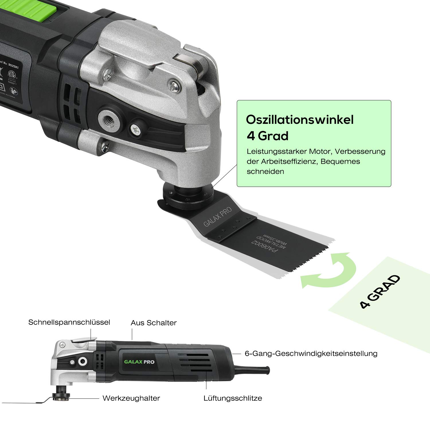 GALAX PRO 3.5A 6 Variable Speed Oscillating Multi Tool Kit with Quick Clamp System Change and 30pcs Accessories, Oscillating Angle:4° for Cutting, Sanding, Grinding