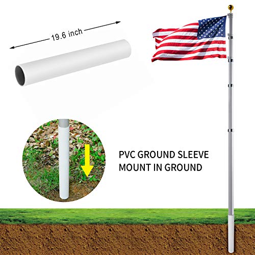 WeValor 20FT Telescoping Flag Pole Kit, Heavy Duty 16 Gauge Aluminum Outdoor In Ground Flag Poles with 3x5 USA Flag, for Residential or Commercial, Silver