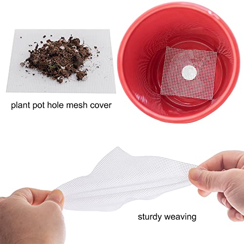 ORIMERC 50 Pcs 4 x 4 inch Plant Pot Drainage Hole Mesh Pad Screen with 30 feet Self Watering Hydroponic Wick Cord DIY Vacation Automatic Waterer Sitter Potted Bonsai Succulent Flower Bottom Grid Mat