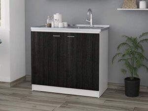 tuhome napoles utility sink cabinet with 2 inner shelves and double doors, white/black