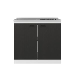 Tuhome Napoles Utility Sink Cabinet with 2 Inner Shelves and Double Doors, White/Black