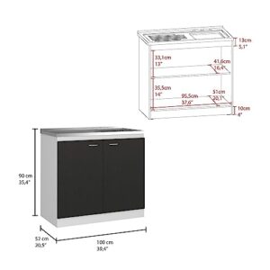 Tuhome Napoles Utility Sink Cabinet with 2 Inner Shelves and Double Doors, White/Black