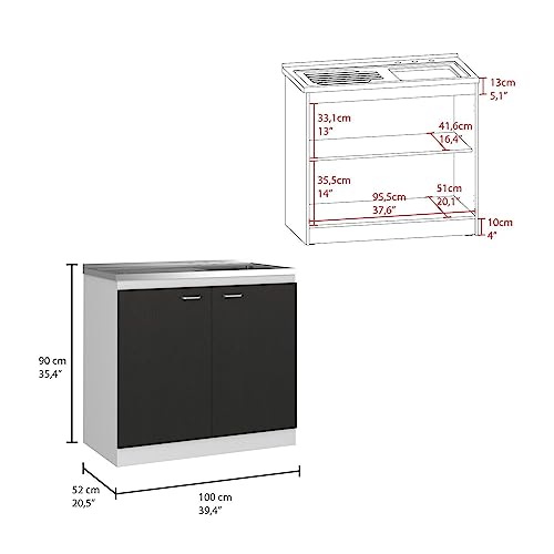 Tuhome Napoles Utility Sink Cabinet with 2 Inner Shelves and Double Doors, White/Black