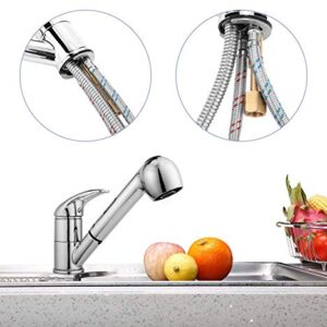 Kitchen Faucet, Modern Commercial Stainless Steel Single Bar Faucet Chrome Pull Down/Out Vessel Sink Faucets, Silver