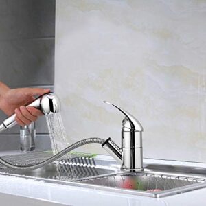 Kitchen Faucet, Modern Commercial Stainless Steel Single Bar Faucet Chrome Pull Down/Out Vessel Sink Faucets, Silver