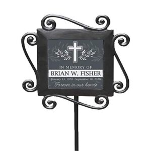 giftsforyounow personalized memorial garden stake featuring cross with leaves design, 28 x 8.5 inches, cemetery grave marker, memorial gift, memorial plaque