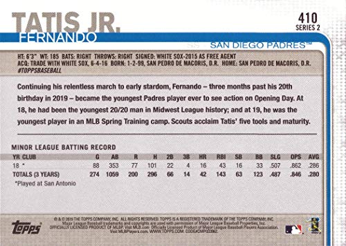 2019 Topps Baseball #410 Fernando Tatis Jr. Rookie Card