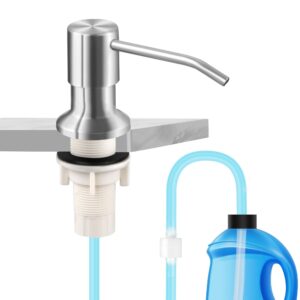 dish soap dispenser for kitchen sink and tube kit, 47" tube connects pump directly to soap bottle brushed nickel