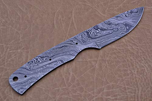8" Long Hand Forged Damascus Steel Drop Point Blank Blade Skinning Knife with 3 Pin Hole & an Inserting Hole Space 3.5 inches Cutting Edge