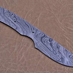 8" Long Hand Forged Damascus Steel Drop Point Blank Blade Skinning Knife with 3 Pin Hole & an Inserting Hole Space 3.5 inches Cutting Edge