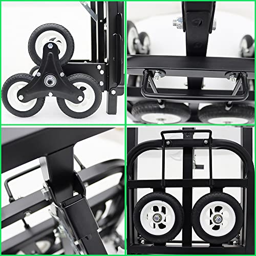 INTBUYING Stair Climber Hand Truck Carbon Steel,420LBS Capacity Stair Climbing Folding Hand Truck 6 Wheels & 2 Backup, Rubber Mute Wheel,Adjustable Handle Length Dolly Cart Trolley for Stairs