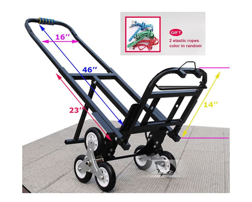 INTBUYING Stair Climber Hand Truck Carbon Steel,420LBS Capacity Stair Climbing Folding Hand Truck 6 Wheels & 2 Backup, Rubber Mute Wheel,Adjustable Handle Length Dolly Cart Trolley for Stairs