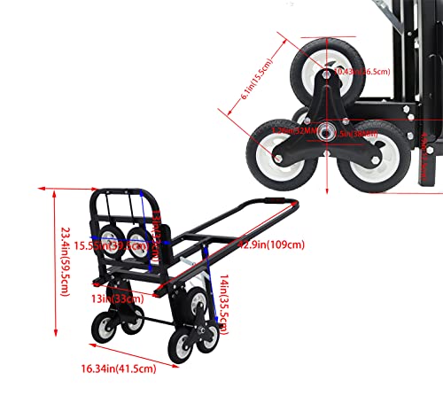 INTBUYING Stair Climber Hand Truck Carbon Steel,420LBS Capacity Stair Climbing Folding Hand Truck 6 Wheels & 2 Backup, Rubber Mute Wheel,Adjustable Handle Length Dolly Cart Trolley for Stairs