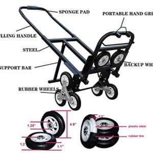 INTBUYING Stair Climber Hand Truck Carbon Steel,420LBS Capacity Stair Climbing Folding Hand Truck 6 Wheels & 2 Backup, Rubber Mute Wheel,Adjustable Handle Length Dolly Cart Trolley for Stairs