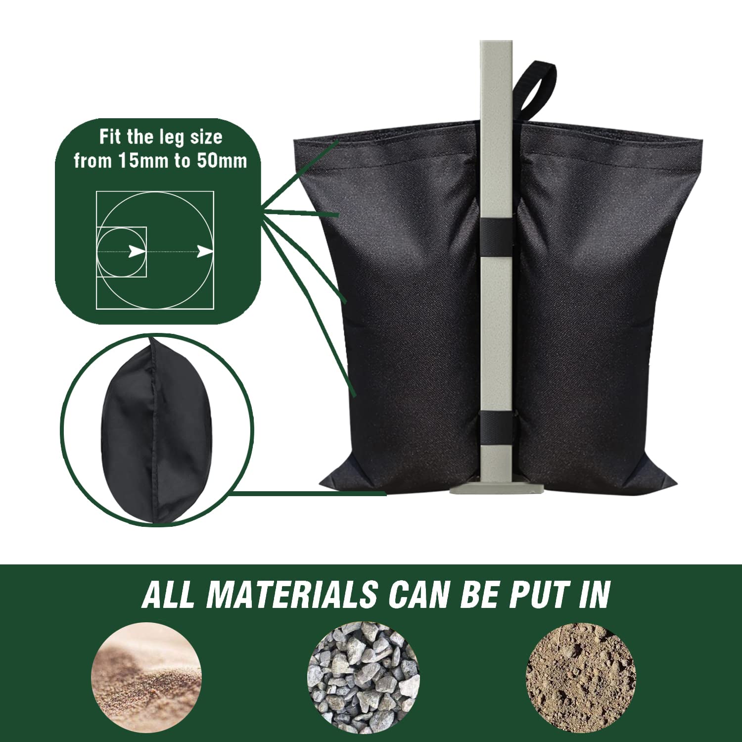 Eurmax USA Sandbag Tent Weights Bags , for Patio Umbrella Base,Outdoor Canopy,4-Pack(Black)