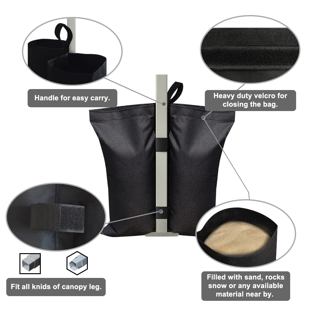 Eurmax USA Sandbag Tent Weights Bags , for Patio Umbrella Base,Outdoor Canopy,4-Pack(Black)