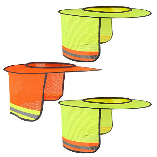 Topbuti 3 Pack Hard Hat Sun Shade Full Brim Hardhat Sun Shield High Visibility Sun Visor Neck Shade with Reflective Strip for Hard Hat Accessories (Orange, Yellow)