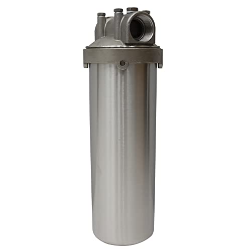 INTBUYING Heavy Duty Water Filter Shell Housing Whole House Water Purification of 304 Stainless Steel -10 inch Filter 1 inch NPT Inlet and Outlet with Bracket and Wrench Pin