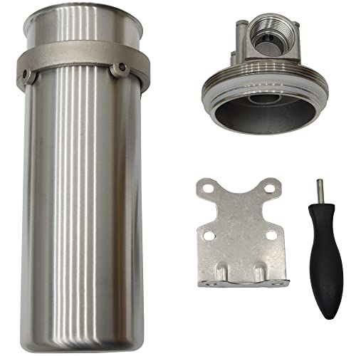 INTBUYING Heavy Duty Water Filter Shell Housing Whole House Water Purification of 304 Stainless Steel -10 inch Filter 1 inch NPT Inlet and Outlet with Bracket and Wrench Pin