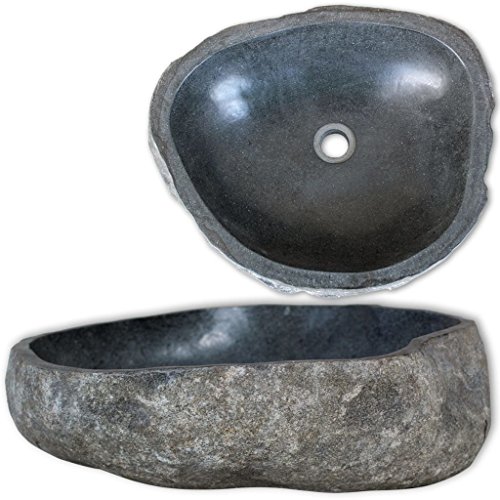 Festnight Bathroom Vessel Sink River Stone Wash Basin Sink Above Counter Oval Washbowl Bathroom Lavatory Hotel Bowl Basin (11.4"-15") x (9.4"-12.2") x 4.7" (W x D x H)