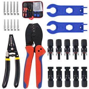 keadic solar crimping tools, wire stripper, 5 pairs of male/female solar panel cable connectors, 2pcs solar connector spanner tool kit for 2.5/4.0/6.0mm² mc3 mc4 solar panel pv cable