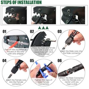 Keadic Solar Crimping Tools, Wire Stripper, 5 Pairs of Male/Female Solar Panel Cable Connectors, 2pcs Solar Connector Spanner Tool Kit for 2.5/4.0/6.0mm² MC3 MC4 Solar Panel PV Cable