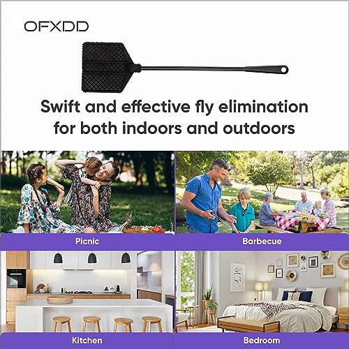 OFXDD Rubber Fly Swatter, Long Fly Swatter Pack, Fly Swatter Heavy Duty, Black Color (3 Pack)