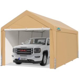 ADVANCE OUTDOOR 10x20 ft Heavy Duty Carport Car Canopy Garage Shelter Boat Party Tent Shed with Removable Sidewalls and Zipper Doors, Beige