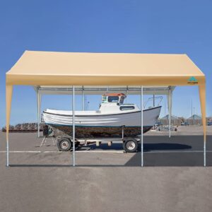 ADVANCE OUTDOOR 10x20 ft Heavy Duty Carport Car Canopy Garage Shelter Boat Party Tent Shed with Removable Sidewalls and Zipper Doors, Beige